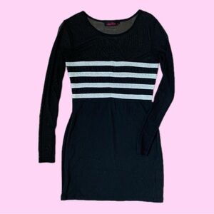 Short, Tight and Mini Black/Silver Striped Dress
